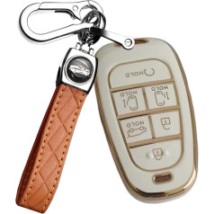 ontto Auto atslēgu futrālis Aizsargapvalks Fits Hyundai Tucson Hybrid Nexo NX4 Grand Santa Fe Equus Atos L110 G80 Key Case Silicone Remote Control Cover Key Ring Accessories 6 Button Beige B