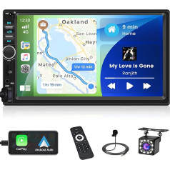 Inefala 2 DIN 7 collu autoradio ar Carplay un Android Car, skārienjūtīgais ekrāns, autoradio ar Bluetooth, Mirror Link, FM, USB, AUX, TF, tālvadības pults, atpakaļgaitas kamera