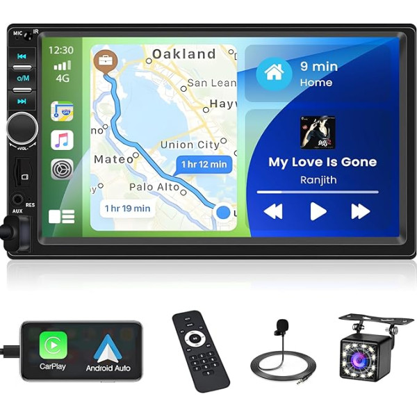 Inefala 2 DIN 7 collu autoradio ar Carplay un Android Car, skārienjūtīgais ekrāns, autoradio ar Bluetooth, Mirror Link, FM, USB, AUX, TF, tālvadības pults, atpakaļgaitas kamera