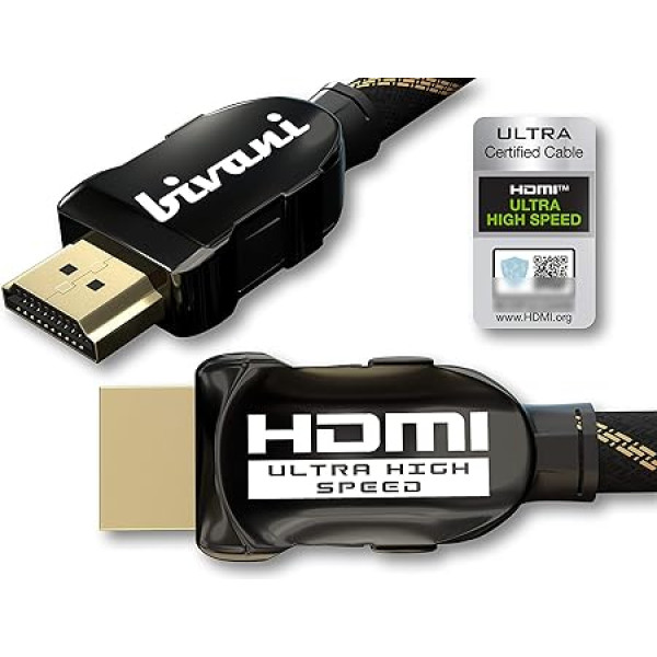 Bivani sertificēts 8K HDMI 2.1a kabelis - 3 metru 48 Gbps Premium Ultra High-Speed HDMI kabelis - HDR10+, ātrgaitas Ethernet - PS5 un Xbox Series X Ready - neilona apvalks - Elite Series - 3M