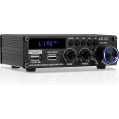 600W mini pastiprinātājs, stereo uztvērējs mājas stereo sistēmai, 2 kanālu stereo ar RCA/USB/FM, RMS 30W X 2, Bluetooth 5.0, mini pastiprinātājs skaļrunim