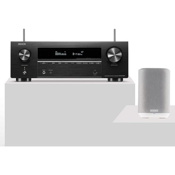 Denon AVR-X1700H 7.2 kanālu AV uztvērējs + Denon Home 150 Multiroom skaļrunis (balts), iebūvēts HEOS, WLAN, Bluetooth, AirPlay 2, saderīgs ar Alexa