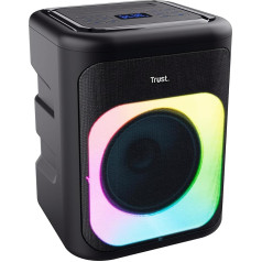 Trust Azura Party Speaker Pārnēsājams Bluetooth skaļrunis 100 W, LED RGB mūzikas skaļrunis, izturīgs pret laikapstākļiem IPX4, uzlādējams akumulators 11 stundas, 2 mikrofona ievadi karaokei - melns