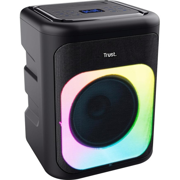 Trust Azura Party Speaker Pārnēsājams Bluetooth skaļrunis 100 W, LED RGB mūzikas skaļrunis, izturīgs pret laikapstākļiem IPX4, uzlādējams akumulators 11 stundas, 2 mikrofona ievadi karaokei - melns