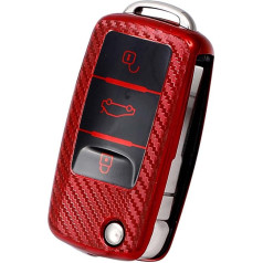 HIBEYO Automašīnas atslēgu futrālis piemērots VW Golf aizsargājošam atslēgu kastītes vāciņam Polo Passat Skoda Superb Fabia Seat Altea Leon Flip Key Case Carbon Fibre Pattern Red