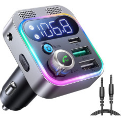 JOYROOM Aux Bluetooth adapteris automašīnai, 48 W Bluetooth 5.3 FM raidītājs, auto radio [Dual Microphones & HiFi Bass] Mūzikas atskaņotājs, AUX ports & USB Stick