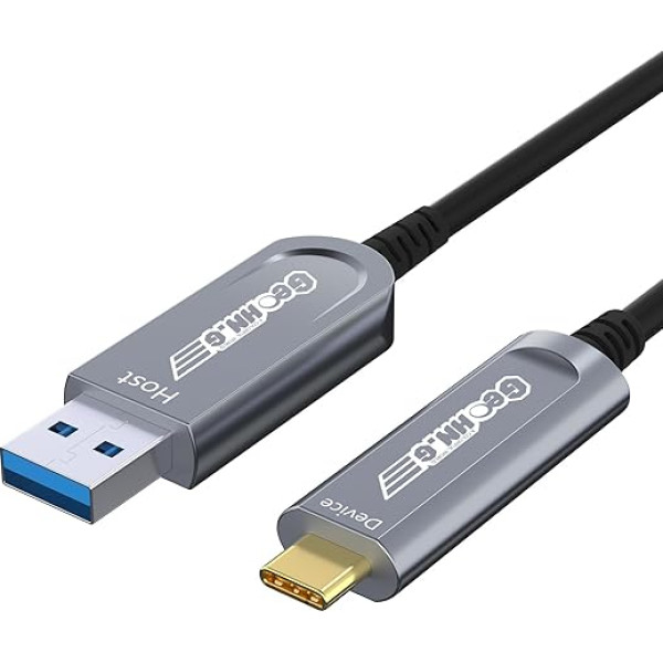 GeoHN.G optiskās šķiedras USB A uz USB C kabelis 15 m, USB 3.2 10 Gbps ātrgaitas USB kabelis lieliem attālumiem AOC USB kabelis VR austiņām, Quest2, tīmekļa kamerām, kamerām, mini datoriem un citiem ierīcēm