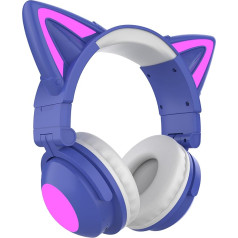 Yolispa Cat Ear Bluetooth austiņas ar LED gaismu bezvadu austiņas ar gaismu pār ausīm spēļu PC planšetdatoram