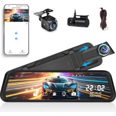 1440P Mirror Dash Cam, 3 kanālu 9,66 collu aizmugures skata spoguļa kamera Triple Mirror Dash Cam Night Vision, G-sensors, G-sensors, Autostāvvietas uzraudzība, App Control, 24H Parking Monitor, AHD ūdensizturīga atpakaļgaitas kamera