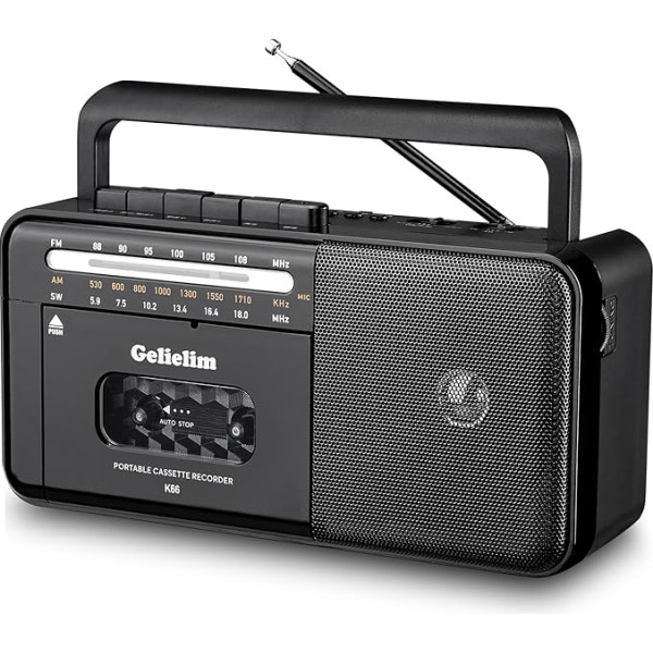 Gelielim kasešu atskaņotājs Bluetooth Boombox Radio AM/FM/SW kasešu atskaņotājs ar lielu skaļruni un austiņu ligzdu, atbalsta USB/TF karti, pārnēsājams radio kasešu atskaņotājs