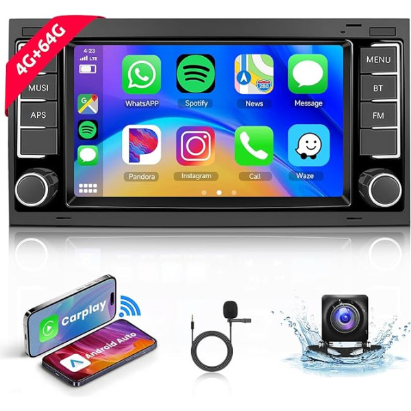 4G + 64G Android auto radio VW Touareg 2004-2011 VW T5 T6 Multivan 2004-2009 ar Carplay Android auto radio, Hodozzy 7 collu skārienjūtīgais ekrāns ar Bluetooth, navigāciju, Mirror Link, WiFi, aizmugures skata kamera