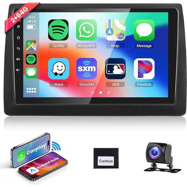 Podofo Carplay auto radio Fiat Stilo 2002-2010, 9 collu skārienjūtīgais ekrāns, auto radio 2G + 64G ar bezvadu Carplay Android Car, Bluetooth/GPS/WiFi/FM/RDS/SWC/HiFi/USB+atgriešanas kamera