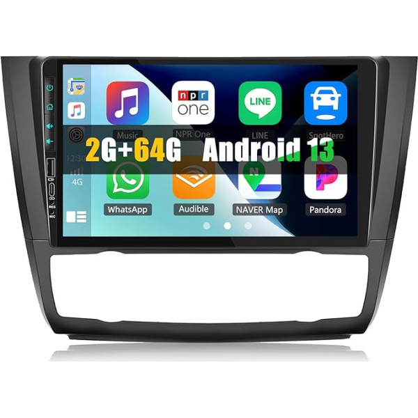 SIXWIN 2+64G Android 13 auto radio BMW 1. sērijas E81 E82 E87 E88 2008-2012 ar Carplay/Android Auto/Mirrorlink, 9 collu kapacitīvais skārienjūtīgais skārienjūtīgais ekrāns Atbalsta WiFi/GPS/FM/Bluetooth/SWC