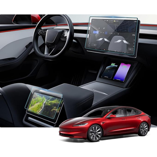 BIBIBO Ekrāna aizsargplēve Tesla Model 3 Highland 2024, 15,4 collu navigācijas + 8 collu skārienjūtīgā ekrāna aizmugurējā aizsargplēve, rūdīta stikla plēve, aizsargstikls, 9H rūdīta stikla plēve, navigācija