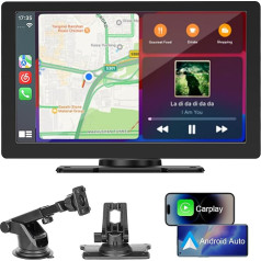 AKOFIC 9 collu bezvadu Carplay un Android automašīnas displejs, pārnēsājams automašīnas ekrāns Apple Carplay Android automašīnai, automašīnas radio viedo skārienekrāns ar navigāciju, Bluetooth, FM, Mirror Link