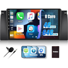 [4G + 64G] CAMECHO Android 13 auto radio BMW 5 E39 E53 M5 X5 (1996-2007) ar Carplay Android auto navigācijas sistēmu, 8 kodolu, Double DIN auto radio ar 9 collu ekrānu, Bluetooth FM/RDS Mirror Link