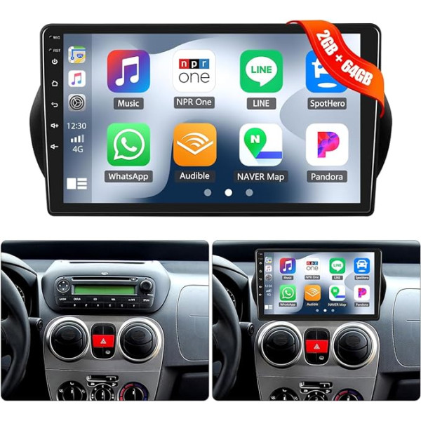 8Core 2G + 64G CAMECHO Android 13 Auto radio Citroen Stepwgn/Peugeot Bipper/Fiat Fiorino Qubo 2008-2017 ar navigācijas sistēmu Carplay Android Car, 9 collu ekrāns ar Bluetooth DSP RDS Mirror Link