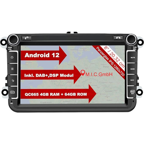 M.I.C. AV8V7 Android 10 auto radio ar navigāciju Qualcomm Snapdragon 665 4G + 64G, nomaiņa VW Golf T5 Touran Passat RNS RCD Skoda Seat: SIM DAB Plus Bluetooth 5.0, WiFi 2DIN 8