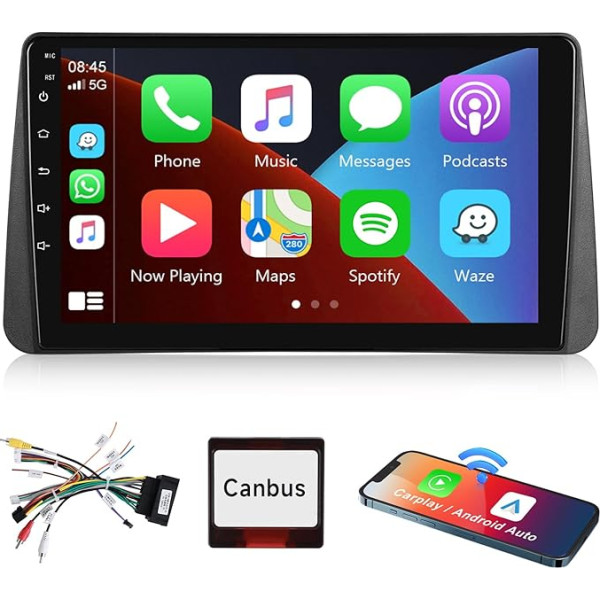 Podofo Carplay auto radio Fiat Tipo / EGEA 2016-2020, 9 collu skārienjūtīgais ekrāns, auto radio (matēts melns) 2G + 64G ar bezvadu Carplay Android Car, Bluetooth/GPS/WiFi/FM/RDS/SWC/HiFi/USB+reversācijas kamera