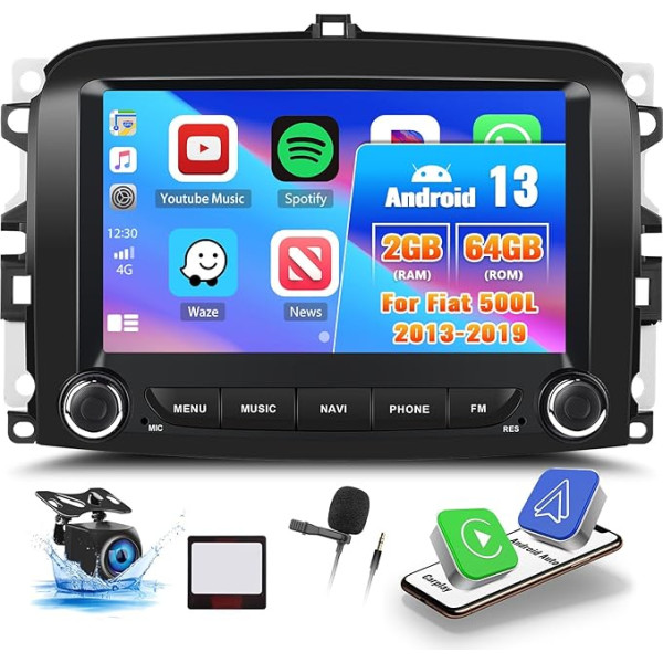 OiLiehu 2G + 64G Android 13 Double DIN radio Fiat 500L 2013-2019 Bezvadu Carplay Android auto radio ar 7 collu ekrānu ar Mirror Link/EQ/Bluetooth/SWC/FM RDS/WiFi/GPS/Rear View kamera