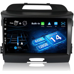 BXLIYER Android 13 - [6G+128G] - Kia Sportage (2010-2015) piemērots auto radio - Bezvadu CarPlay/Android Car/DSP - LED kamera un mikrofons - IPS 9 collu 2 DIN - DAB stūres vadības stūres rats Fast Boot 360-CAM