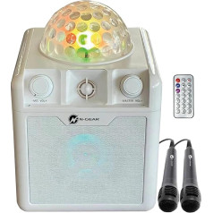 N-Gear DISCO410 Karaoke un ballīšu Bluetooth skaļrunis ar disko bumbu, mikrofonu un barošanas bankas funkciju, balts