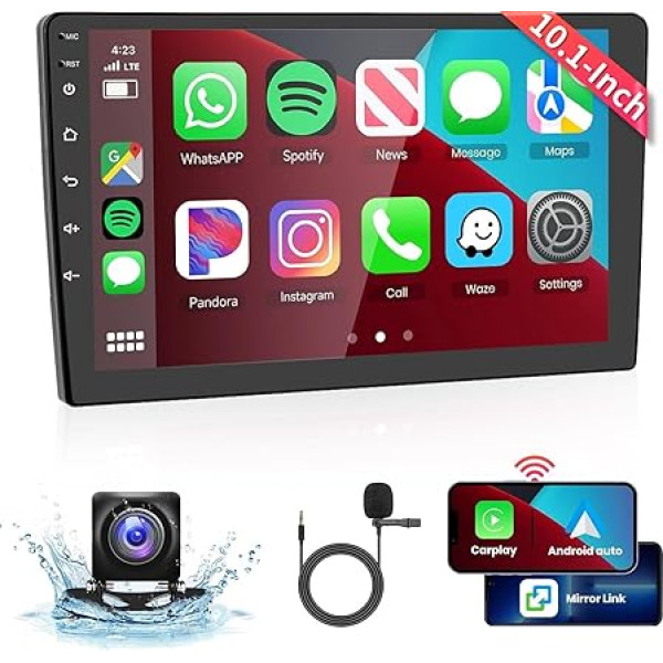 2+64G podofo Wireless Carplay 10,1 collu Android auto radio Android auto Bluetooth ar ekrānu Double DIN ar navigācijas sistēmu ar AHD atpakaļgaitas kameru HiFi Bluetooth RDS/FM radio DVR funkcija