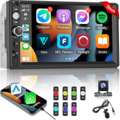 2 DIN auto radio ar Carplay un Android Car - 7 collu HD skārienjūtīgais ekrāns Double DIN radio ar aizmugures skata kameras atbalstu Mirror Link priekš Android/iOS