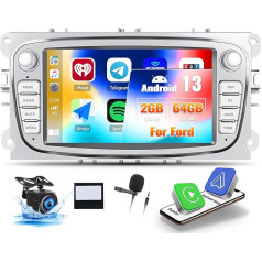 OiLiehu 2G + 64G Android 13 Double DIN radio Ford Focus Mondeo C-MAX S-MAX Galaxy Kuga Carplay Android auto radio ar 7 collu ekrānu ar EQ/Bluetooth/SWC/FM RDS/WiFi/GPS/Rear View kamera