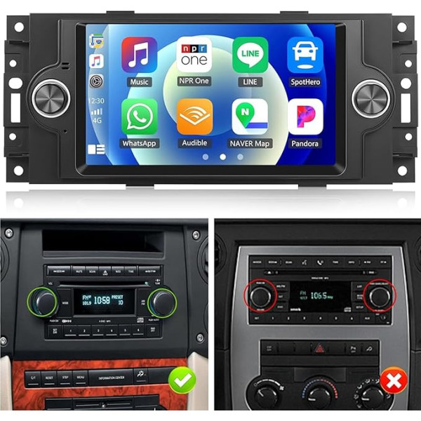 2G + 64G CAMECHO Android 13 auto radio Jeep Chrysler 300C Chrysler PT Cruiser Dodge RAM ar navigācijas sistēmu Carplay Android Car, radio Double DIN ar 6,2 collu ekrānu, Bluetooth RDS/FM MirrorLink un USB