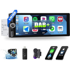 Dab+ Auto radio 1 DIN Android 13 ar Carplay, Android Car, MP5 atskaņotājs, 6,86 collu HD rūdīta stikla skārienekrāns ar Bluetooth, FM/RDS, EQ SWC, MirrorLink + atpakaļgaitas kamera un mikrofons