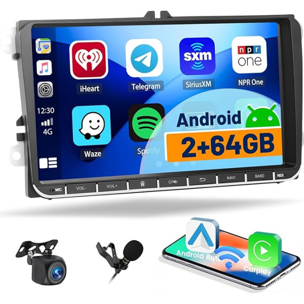 Hikity 2G + 64G Android 13 Auto radio ar satelīta navigāciju VW Polo Golf 5 6 Caddy Tiguan Touran ar Wireless Carplay Android Car 9 collu skārienjūtīgais ekrāns Auto radio ar navigāciju WiFi FM/RDS SWC MIC Reversing