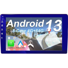 DDKUS 10,1 collu Android 13 Auto Stereo, 8 kodolu 4GB RAM 64GB ROM Daudzkrāsains radio Atbalsta bezvadu CarPlay un Android Car, atbalsta Dab + WiFi RDS OBD2 4G