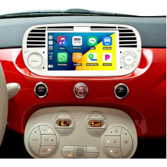 [2+64G] SIXWIN Android 13 auto radio Fiat 500 2007-2015 ar Carplay/Android Auto/Mirrorlink, 7 collu kapacitīvais skārienjūtīgais skārienjūtīgais ekrāns atbalsta WiFi/GPS/FM/Bluetooth (Balts)