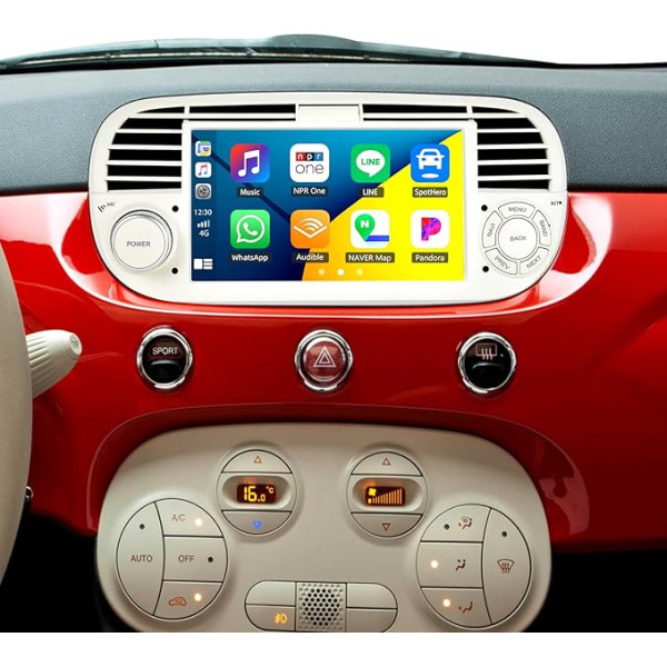 [2+64G] SIXWIN Android 13 auto radio Fiat 500 2007-2015 ar Carplay/Android Auto/Mirrorlink, 7 collu kapacitīvais skārienjūtīgais skārienjūtīgais ekrāns atbalsta WiFi/GPS/FM/Bluetooth (Balts)