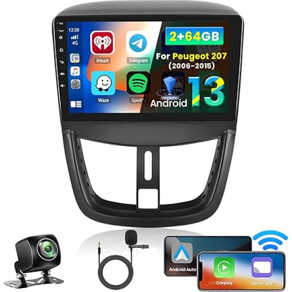 Inefala 2 + 64G Android CarPlay radio Peugeot 207 207cc 2006-2015, 9 collu skārienjūtīgais ekrāns ar bezvadu CarPlay un Android Car, atbalsta GPS navigācijas saiti, spogulis Bluetooth RDS AHD DSP