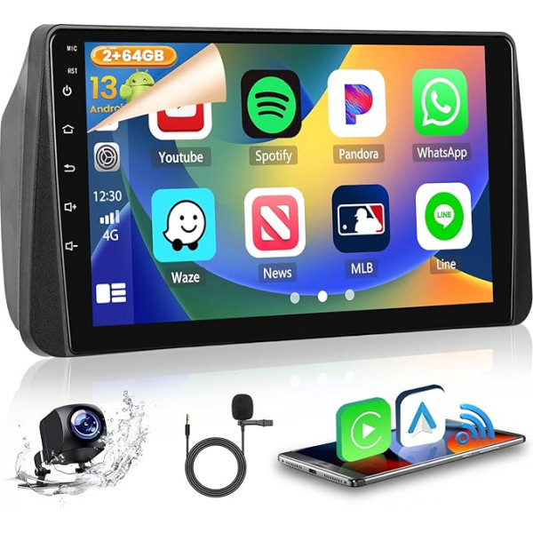 2GB + 64GB Android 13 Auto radio Fiat Tipo Egea 2016-2020 Radio Wireless CarPlay Android Car Bluetooth Handsfree 9 collu ekrāns Auto radio ar navigāciju atpakaļgaitas kamera WiFi FM RDS SWC