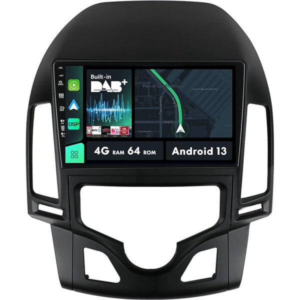 9 collu IPS Android autoradio piemērots Hyundai I30 2006-2011 - [4G+64G] - Iebūvēts DAB+/DSP/Carplay/Android Car - 4 LED kameras bezmaksas un mikrofons - Ar stūres vadības ierīci 4G WiFi BT5.0 RDS