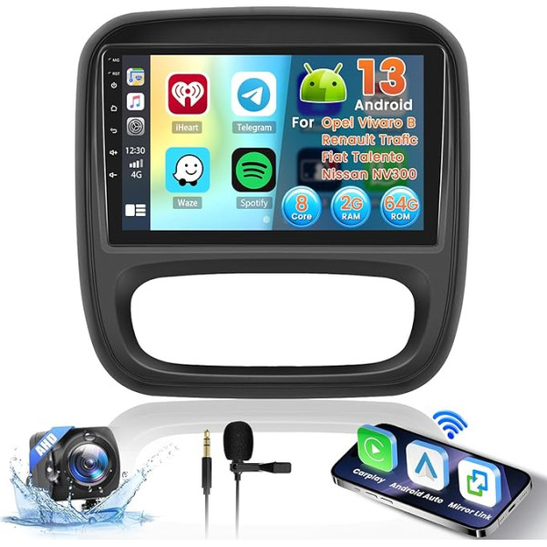 [8 Kerne 2+64G] Inefala 9 Zoll Android 13 Autoradio für Opel Vivaro B/Renault Trafic/FIAT Talento/Nissan NV300 2 DIN Bildschirm mit Wireless CarPlay Android Auto 32EQ 59UI FM RDS GPS Bluetooth WiFi