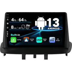 SXAUTO Android 13 autoradio priekš Renault Megane 3 (2008-2014) - Iebūvēts CarPlay Android Car - LED kamera + MIC - 4G + 64G - DAB 360-CAM vadība no stūres Fast-Boot WiFi Bluetooth DSP - 2 DIN IPS