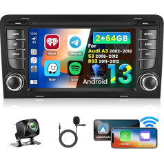 Inefala 7 collu Android 13 auto radio Audi A3 2003-2012/S3 2006-2012/RS3 2011-2012 2 DIN ekrāns (2+64GB) ar Wireless CarPlay Android auto FM RDS GPS Bluetooth atpakaļgaitas kamera