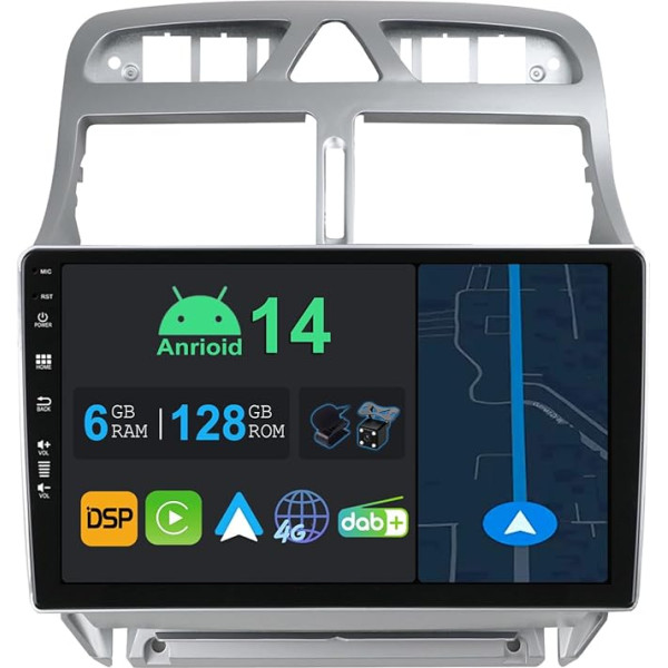 YUNTX 9 collu Android 13 auto radio ar satelītnavigāciju Peugeot 307 SW CC 2002-2013 | Octa Core | 6GB 128GB | Iebūvēts 4G LTE | CarPlay un Android Car | DSP | DAB | QLED | Dual Band WiFi | Bluetooth