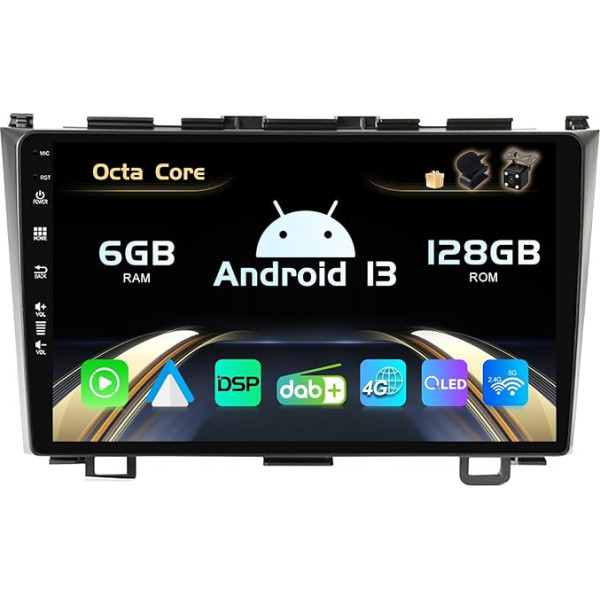 SXAUTO Android 13 [Iebūvēts 4G LTE un DAB] 6G+128G - Autoradio Honda CRV (2006-2011) - Dual Band WiFi - CarPlay Android Car - Kamera + Mic - DSP stūres vadības Bluetooth - QLED 9