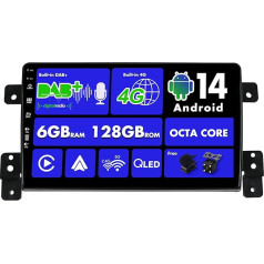 SXAUTO Android 13 [Iebūvēts 4G LTE un DAB] - 6G + 128G - Auto radio Suzuki Grand Vitara (2005-2015) - Dual Band WiFi - CarPlay Android Car - Kamera + Mic - DSP stūres vadības stūres vadība - QLED 9