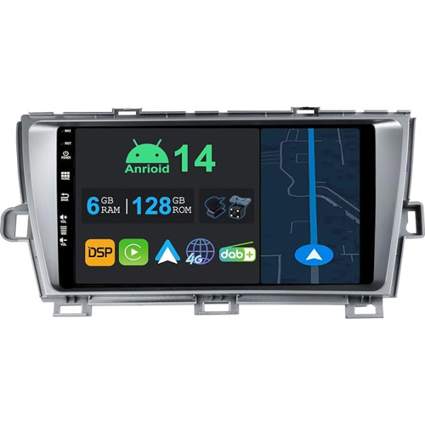 YUNTX 9 collu Android 13 auto radio ar satelītnavigāciju Toyota Prius 2009-2015 | Octa Core | 6GB 128GB | Iebūvēts 4G LTE | CarPlay & Android Car | DSP | DAB | QLED | Dual Band WiFi | Bluetooth 5.0 | GPS