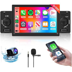 Hodozzy Bezvadu Carplay Android auto radio 1 DIN ar 5 collu ekrānu, Bluetooth auto radio ar Android auto navigāciju GPS WiFi Mirror Link skārienjūtīgais ekrāns ar RDS/FM/USB un atpakaļgaitas kameru