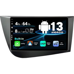 SXAUTO Android 14 Autoradio priekš Seat Leon MK2 (2005-2012) - Bezvadu CarPlay/Android Car - atpakaļgaitas kamera - 4G + 64G - vadība no stūres DAB Fast-Boot Dual BND WiFi DSP Bluetooth 5.0-2 DIN IPS