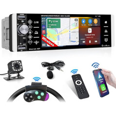 Inefala 1 DIN auto radio ar bezvadu Carplay un Android Car, 5,1 collu ekrāns ar Bluetooth, Mirror Link, FM RDS, ekvalaizeru, USB/AUX/TF atpakaļgaitas kamera