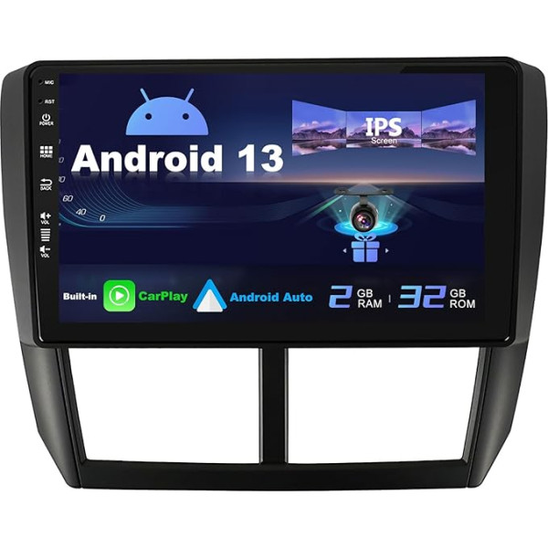 SXAUTO Android 12 IPS auto radio Subaru Forester (2008-2012) - Iebūvēts CarPlay/Android Car - Bez atpakaļskata kameras - 2G + 32G - Vadāms no stūres DAB Fast-Boot WiFi DSP Bluetooth - 2 DIN 9