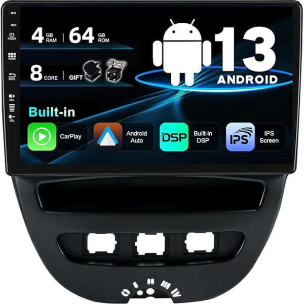 SXAUTO Android 12 IPS auto radio piemērots Toyota Aygo/Peugeot 107/Citroen C1 (2005-2014) - Iebūvēts Carplay/Android Car/DSP - LED kamera + MIC - 4G + 64G - DAB 360-CAM SWC Fast Boot - 2 DIN 10.1